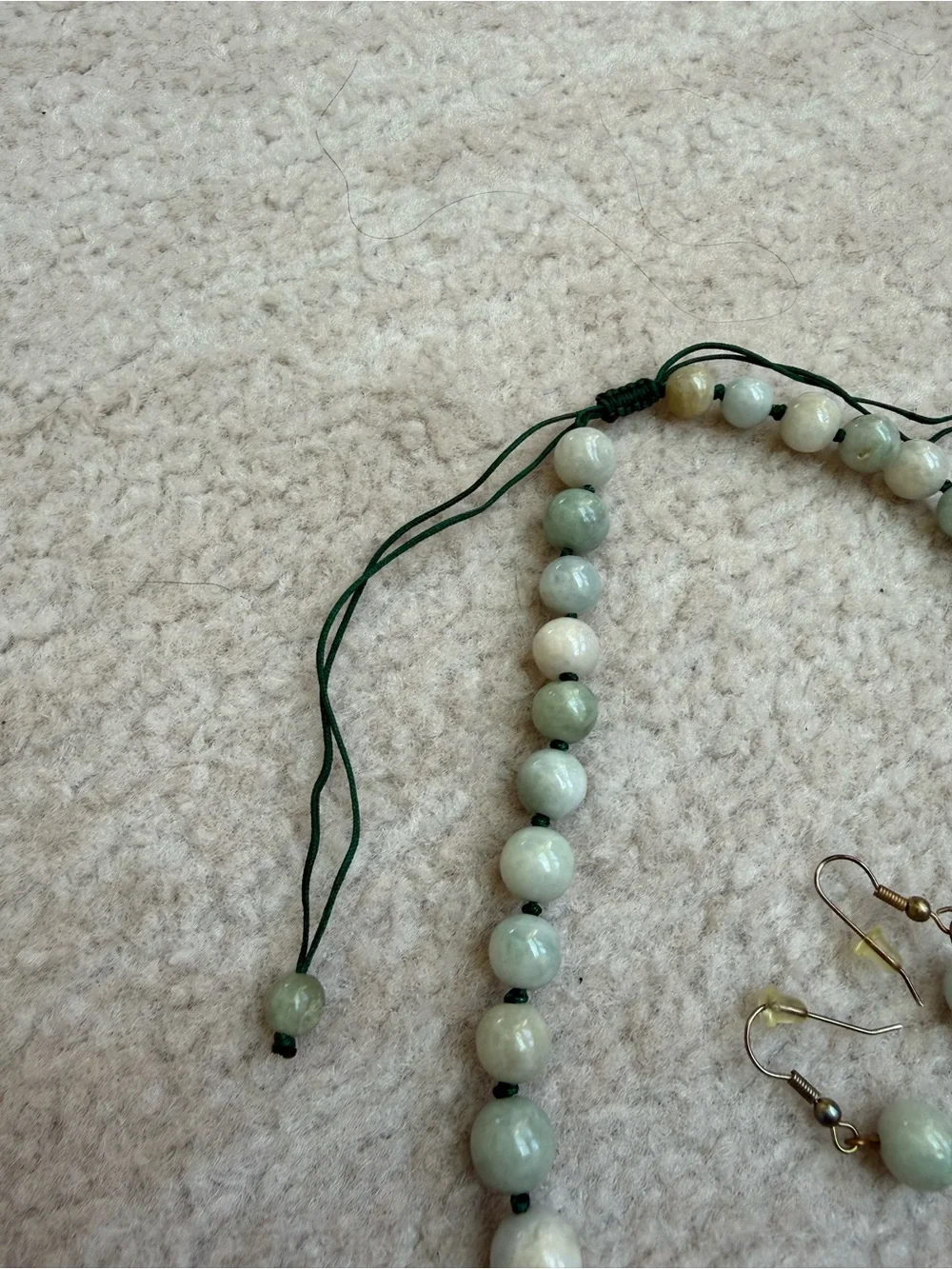 Jade Necklace & Matching Earrings Set from Okinawa, Japan